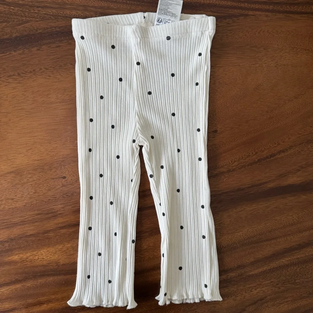 NWT H&M Sage Green Crepe Blouse and White Polka Dot Cotton Pants Set 12M